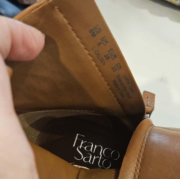 FRANCO SARTO Brown Leather Ankle Boots leather Block Heel Booties Sz 8 - Picture 5 of 14